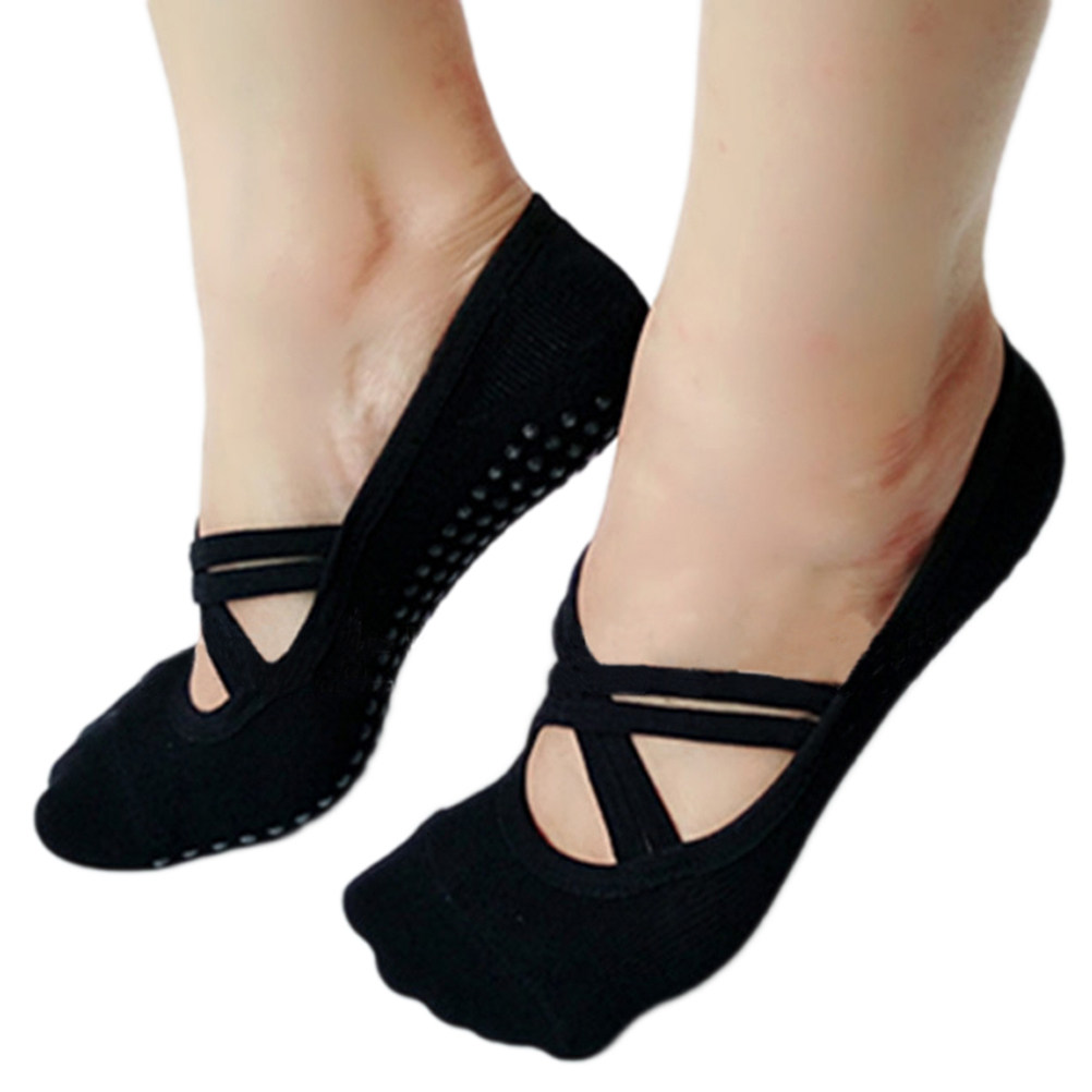 Pilates Yoga Grip Socks - Meias de Yoga Femininas Pretas Antiderrapantes